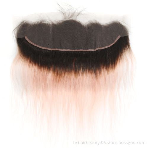 Wholesale Price Ombre 1B Pink Hair Bundles With Closure Brazilian Remy Straight Hair Bundles With Frontal Ombre Two Tone color